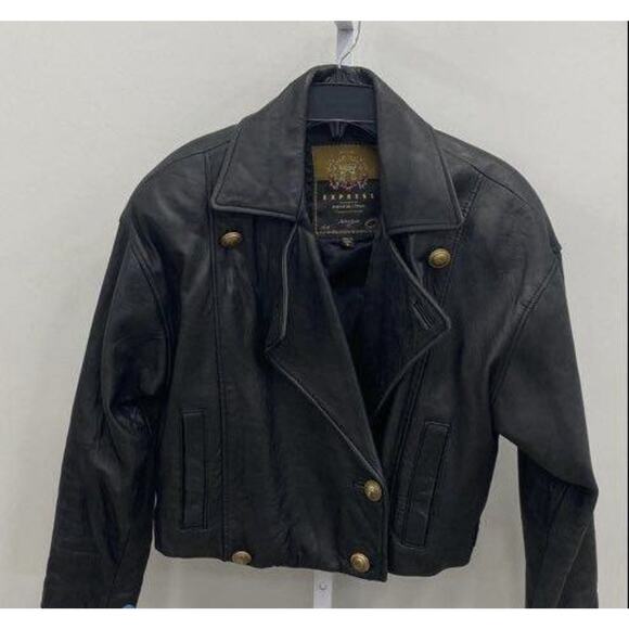 Express Jackets & Blazers - VTG Express Avenue De L'Opera Genuine Leather Jacket Small Cropped Black Gold